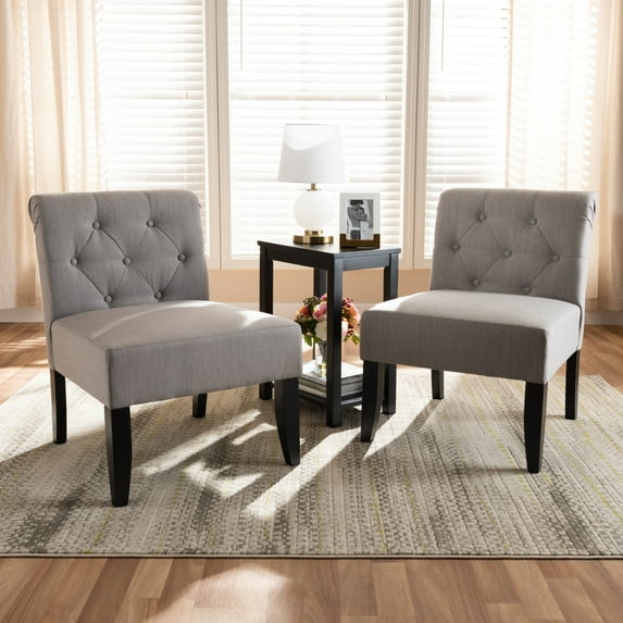 Baxton Studio Veda 3 Piece Upholstered Tufted Accent Chair and Table Set