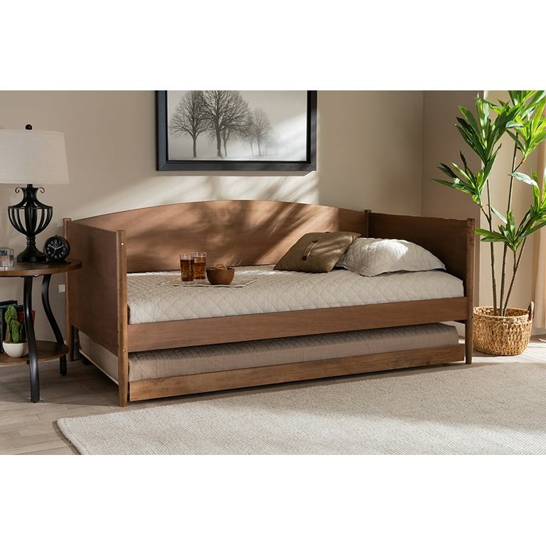 Baxton Studio Veles Mid Century Modern Ash Wanut Finished Wood Daybed with Trundle