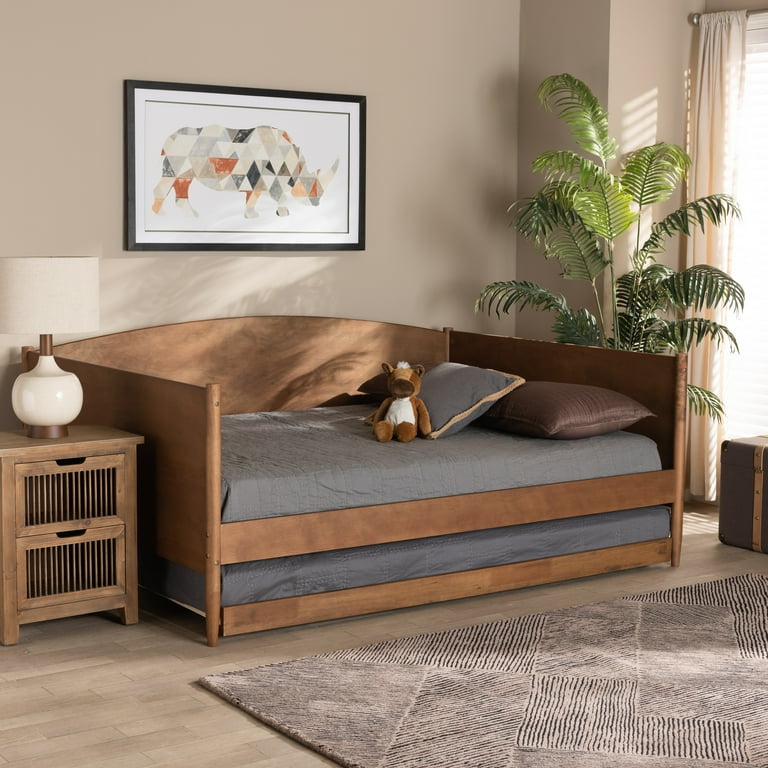 Baxton Studio Veles Mid Century Wood with Trundle Daybed Full