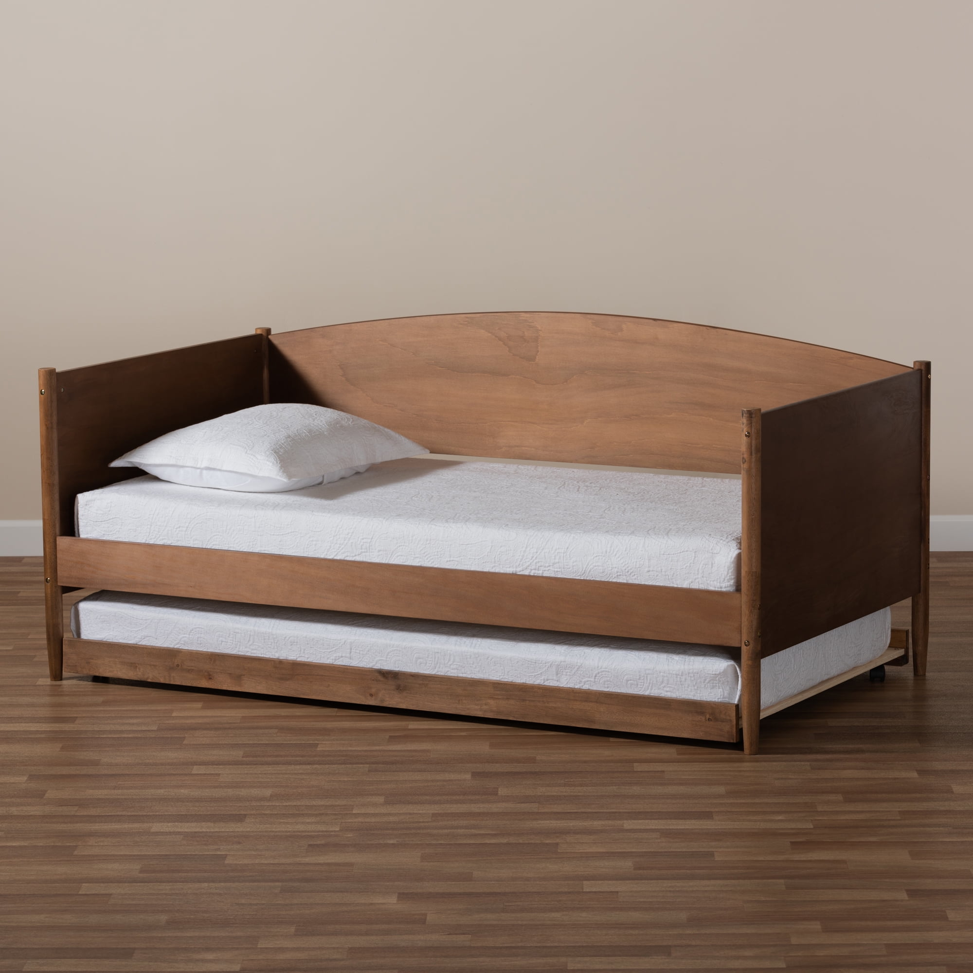 Baxton Studio Veles MidCentury Modern Ash Wanut Finished Wood Daybed with Trundle