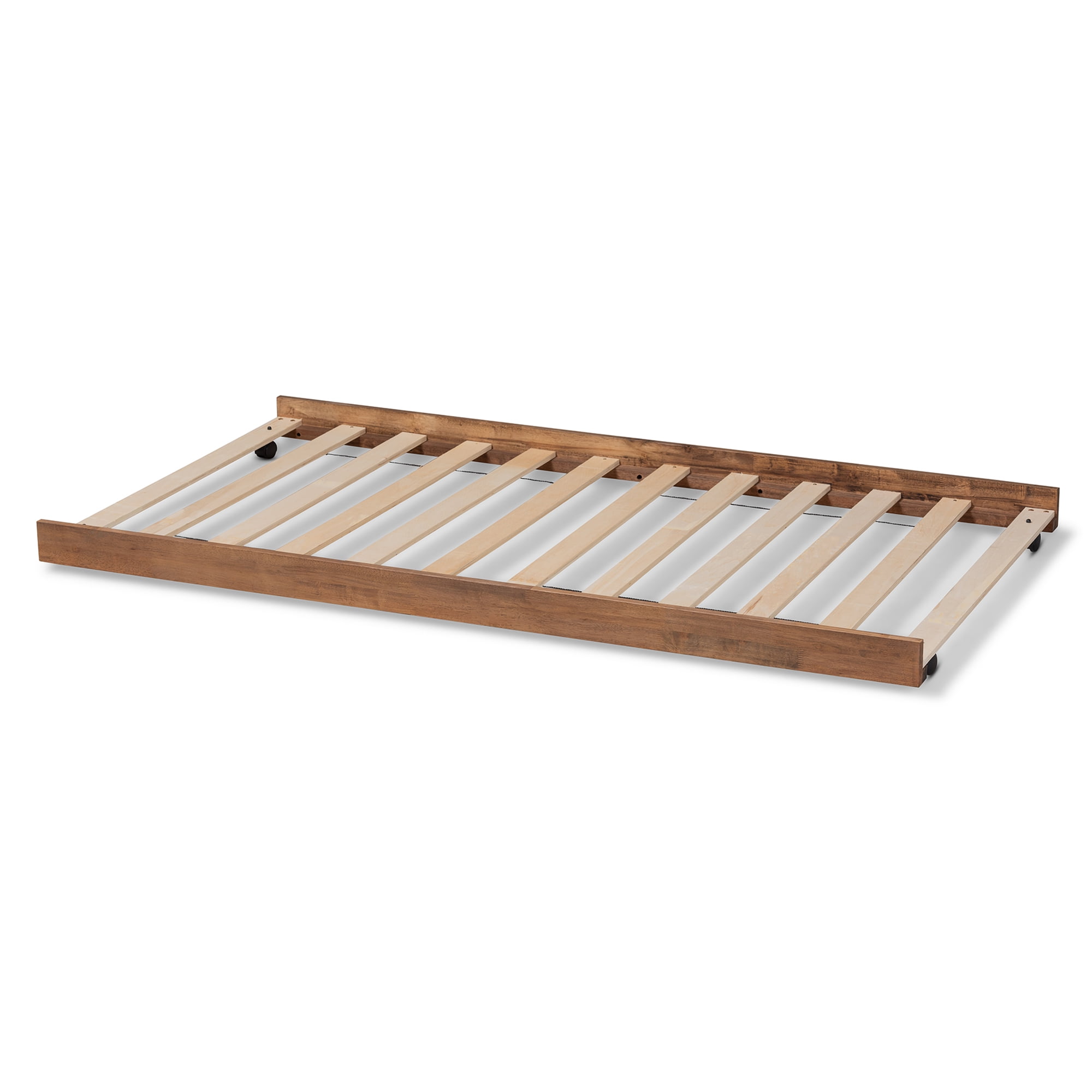 Twin Ash Walnut Trundle Bed with Wood Frame