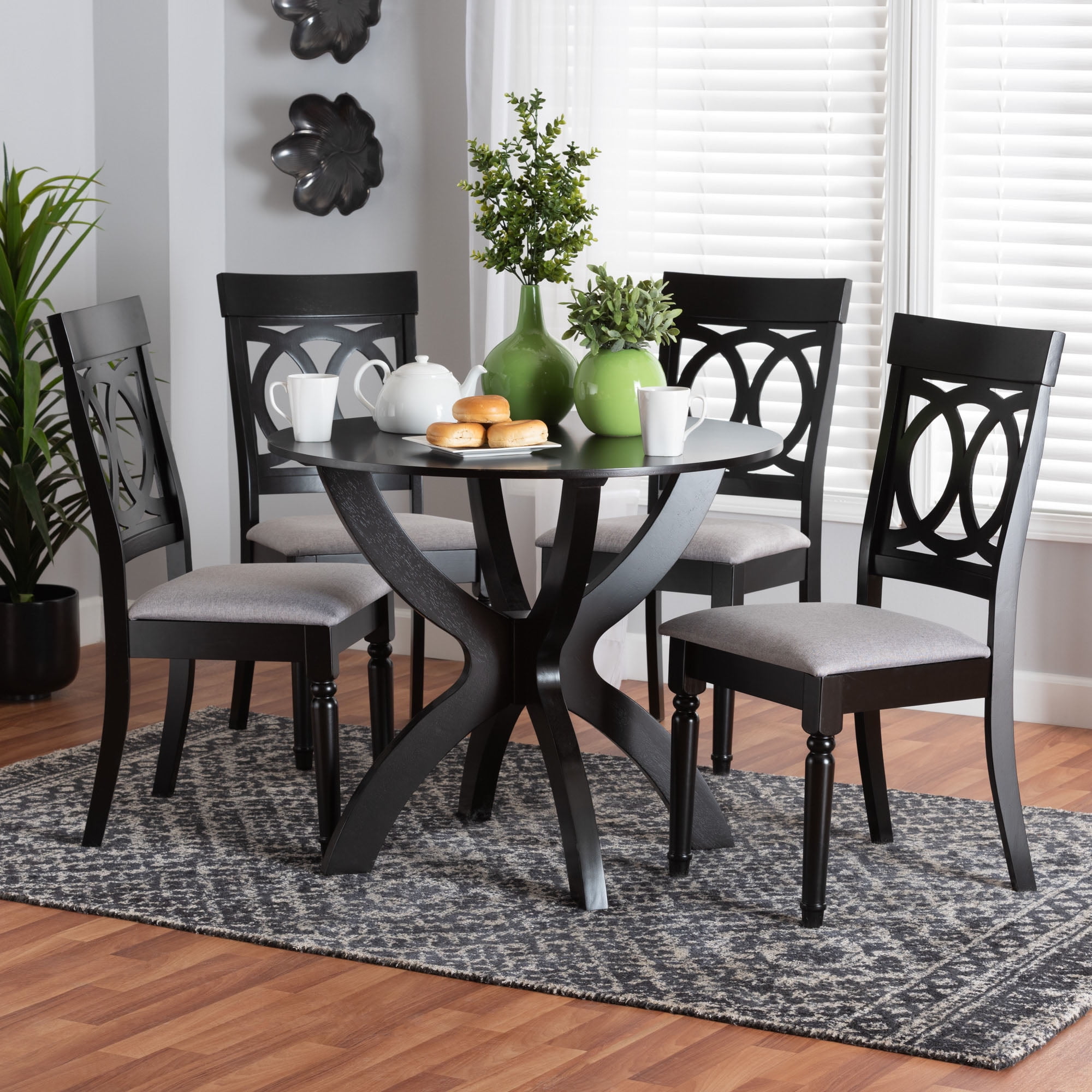 Baxton Studio Velia Modern Dining Set, 5-Piece, Dark Brown