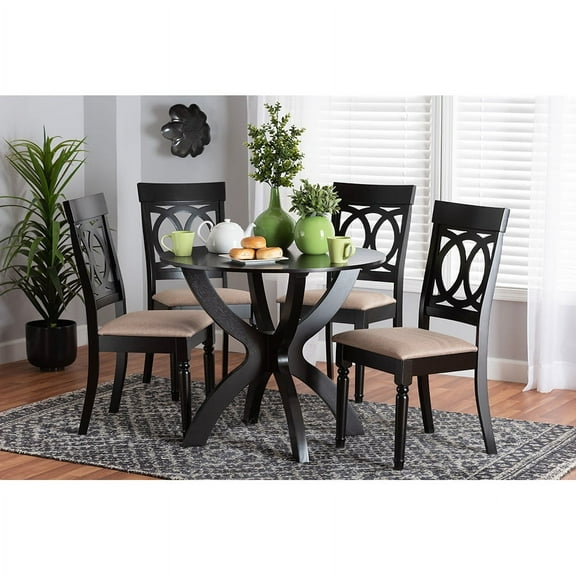 Baxton Studio Velia Modern Sand Fabric and Dark Brown Finished Wood 5-Piece Dining Set