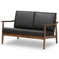 thumbnail image 1 of Baxton Studio Venza Mid-Century Modern Walnut Wood Black Faux Leather 2-Seater Loveseat, 1 of 8