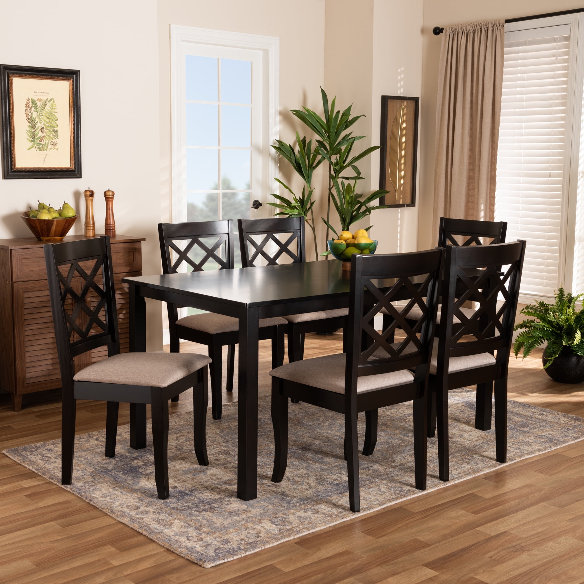 Baxton Studio Verner Modern Dining Set, 7-Piece, Dark Brown