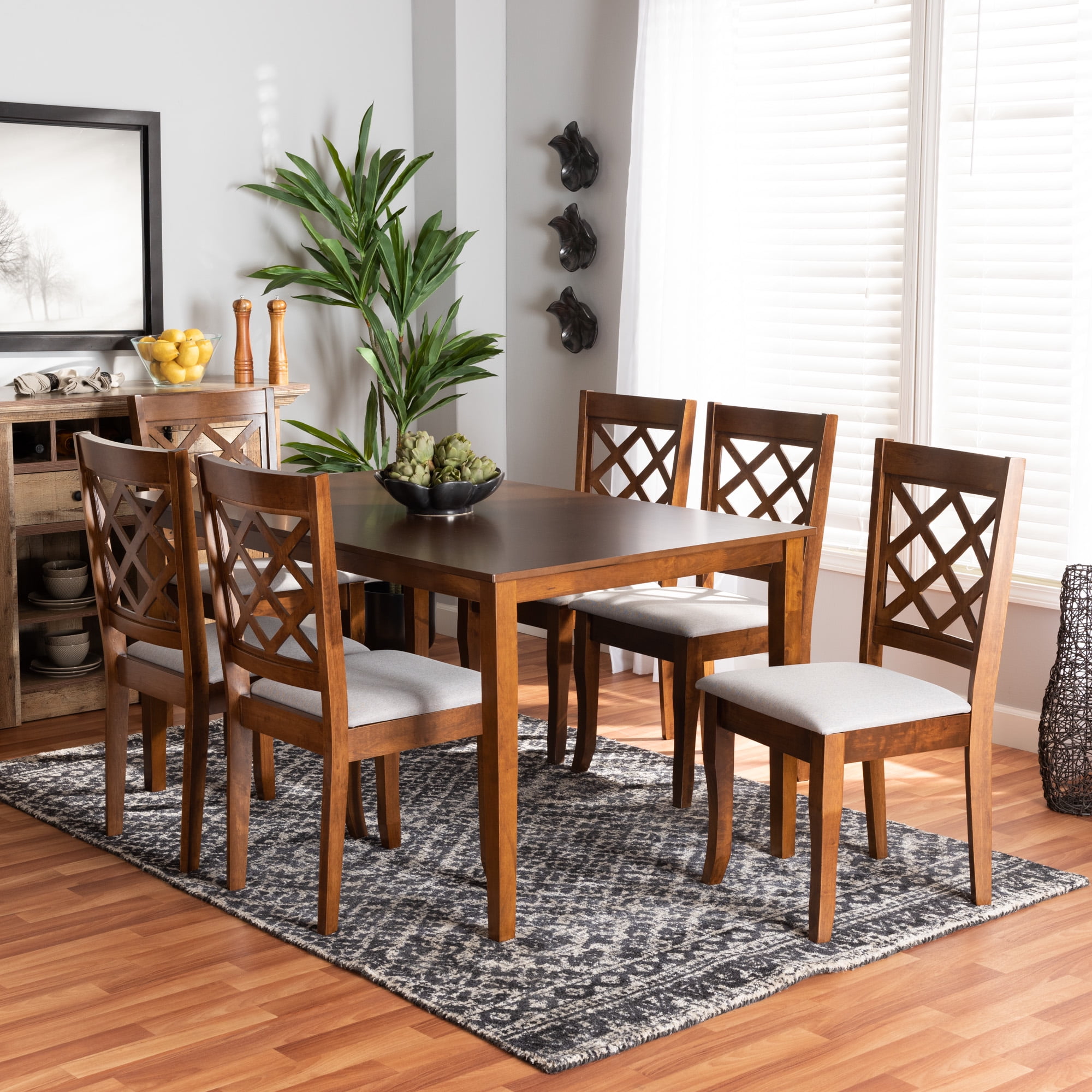 Baxton Studio Verner Modern Dining Set, 7-Piece, Walnut brown