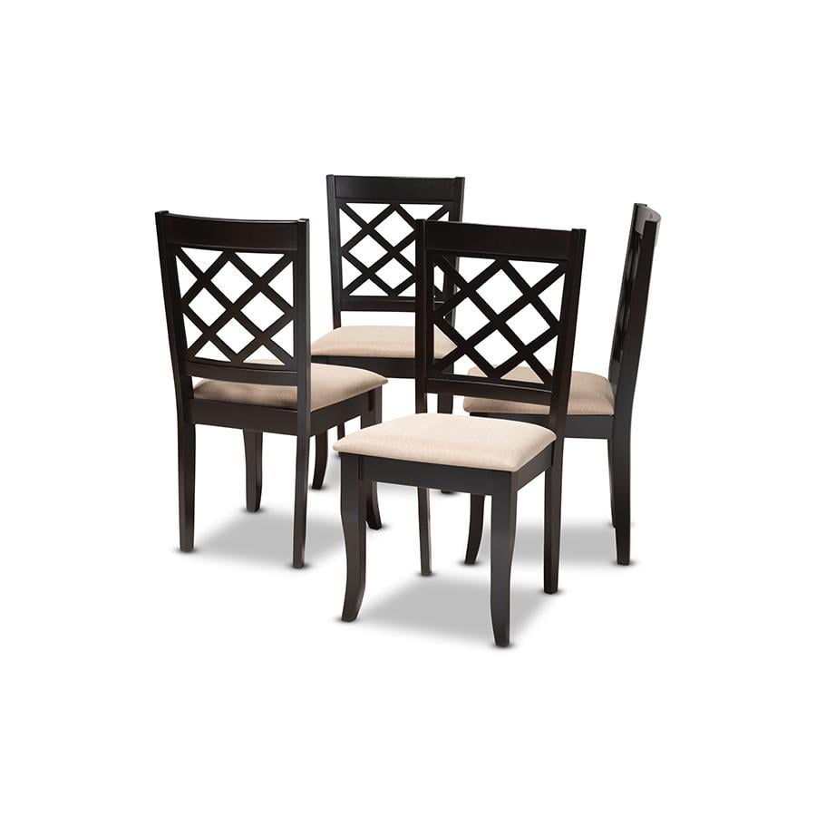 Espresso Brown Oak Wood & Sand Linen Upholstered Parsons Side Chair