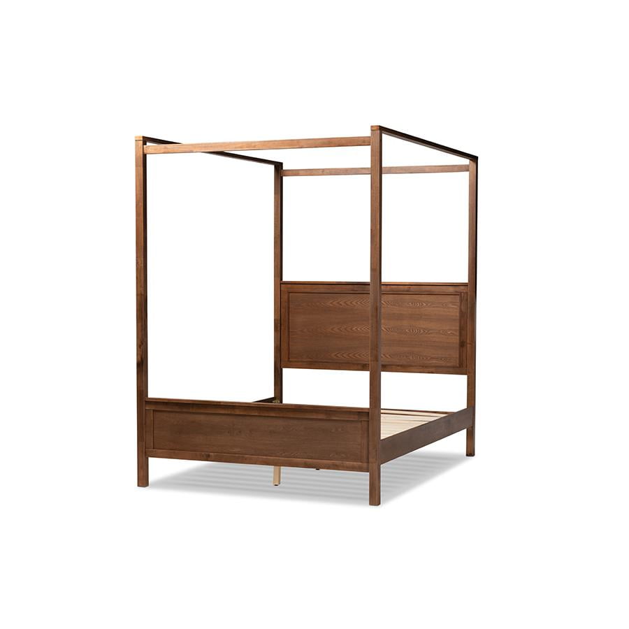 Elegant Walnut Brown King Size Wood Canopy Platform Bed