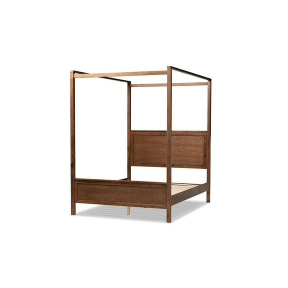 Baxton Studio Walnut Brown Finished Wood Queen Size Platform Canopy Bed