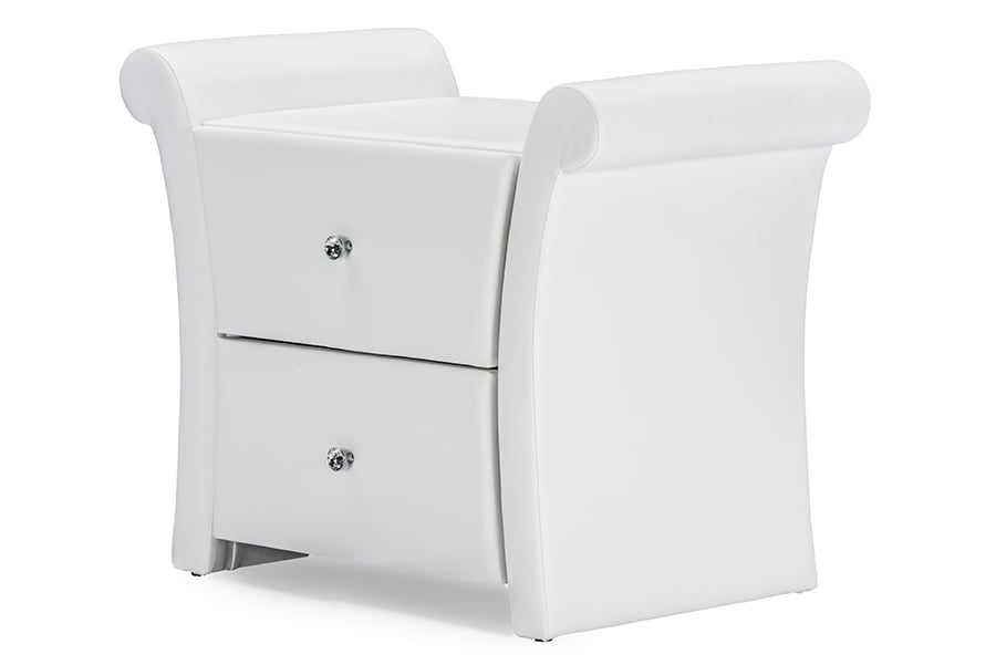 Baxton Studio Victoria Matte White PU Leather 2 Storage Drawers Nightstand Bedside Table Baxton Studio Victoria Matte White PU Leather 2 Storage Drawers Nightstand Bedside Table