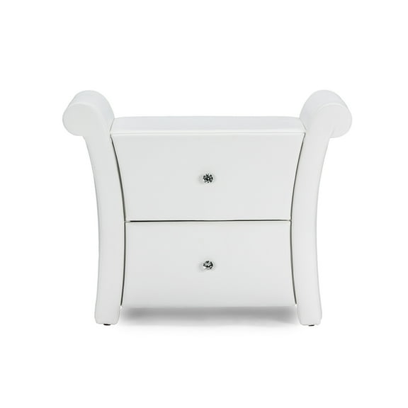 Baxton Studio Victoria Matte White PU Leather 2 Storage Drawers Nightstand Bedside Table