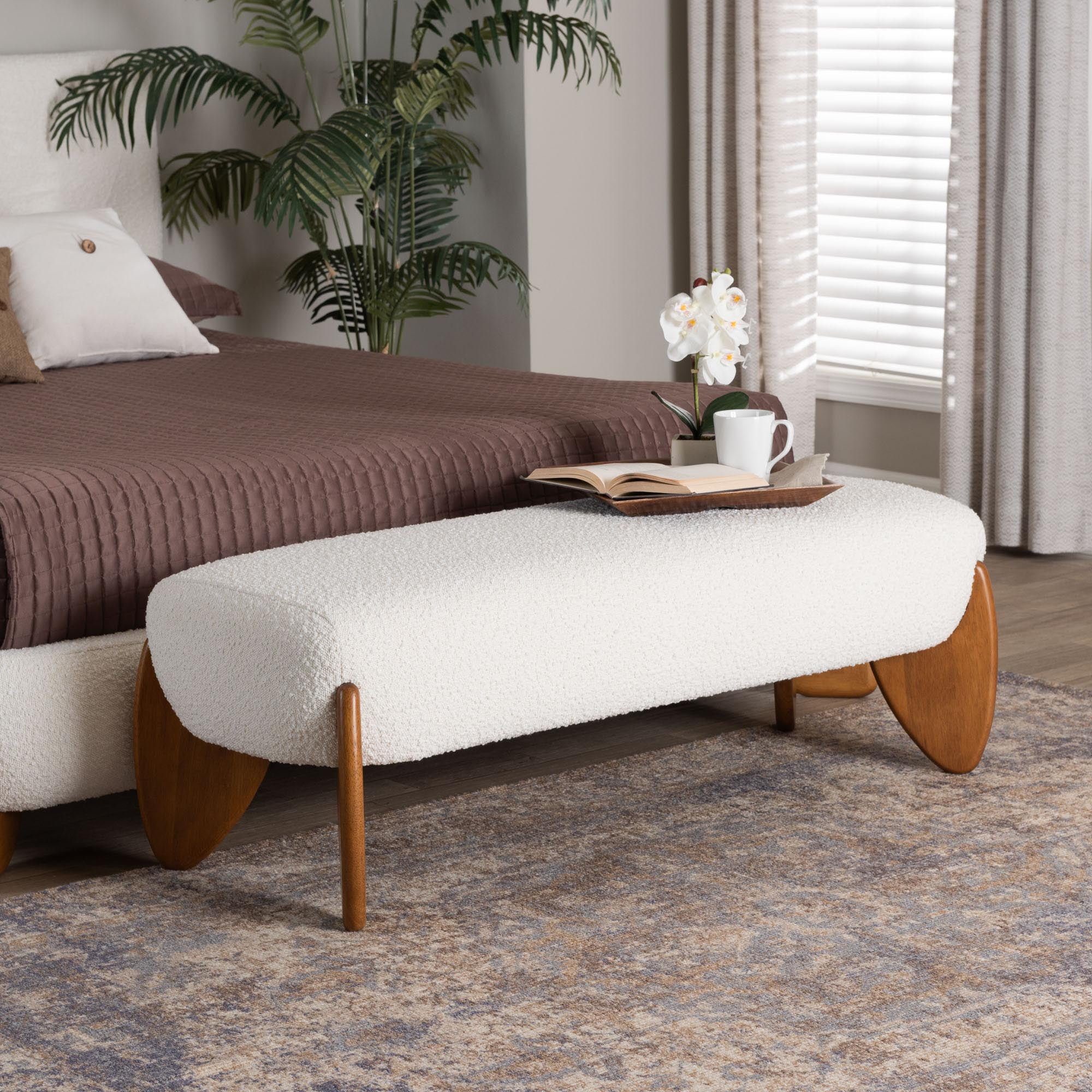 Baxton Studio Vinicio Mid-Century Bench, Cream