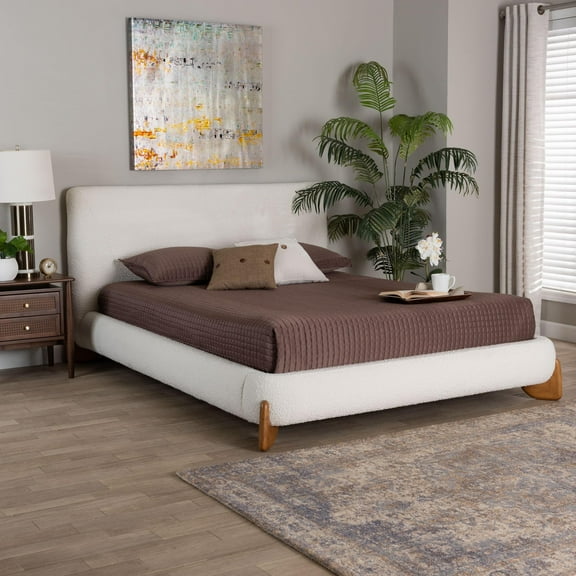 Baxton Studio Vinicio Mid-Century Platform Bed, King, Cream