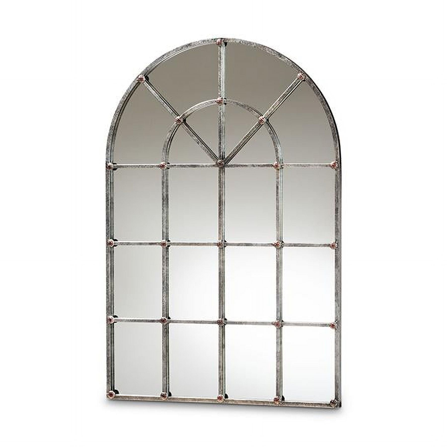 Newman Vintage Farmhouse 47" Antique Silver Arched Leather Wall Mirror