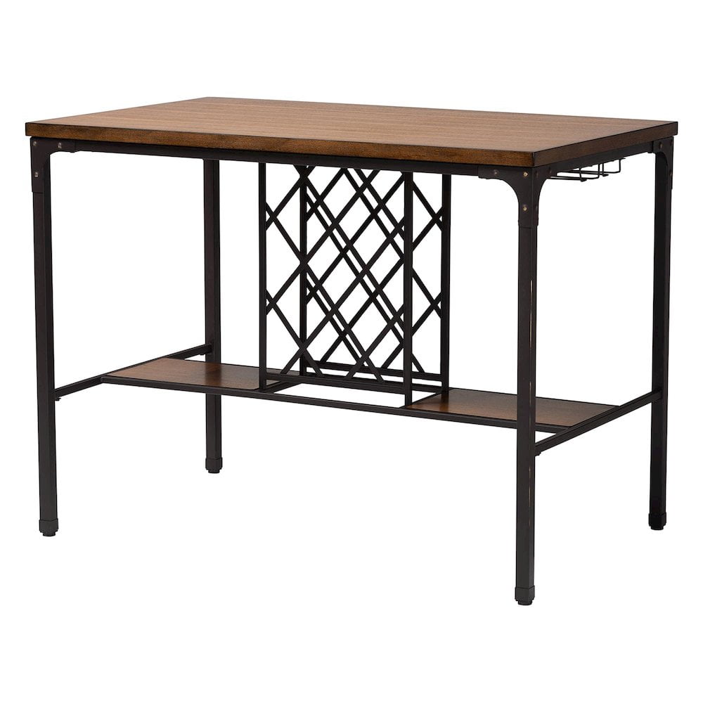 Vintner Industrial Brown and Black Counter Height Pub Table with Wine Cage