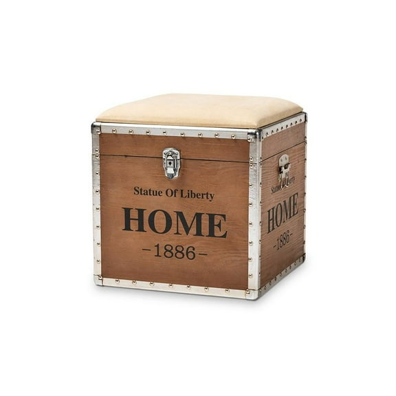Baxton Studio Violetta Vintage Industrial Beige Fabric Upholstered Wood Storage Trunk Ottoman