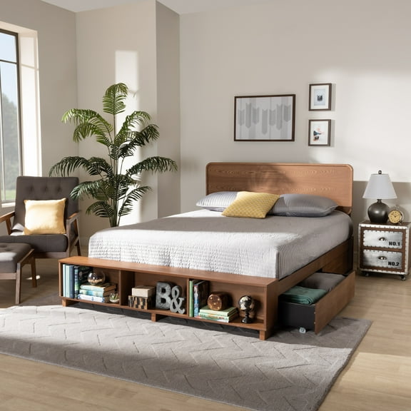 Baxton Studio Vita Modern Transitional Ash Walnut Brown Finished Wood 4-Drawer King Size Platform Storage Bed