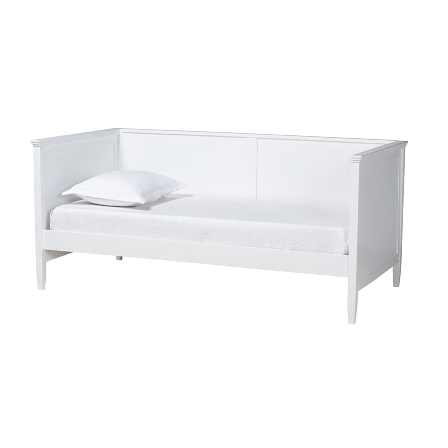 White Wood Twin Daybed with Upholstered Headboard and Slats
