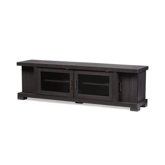 Baxton Studio Viveka 70-Inch Dark Brown Wood TV Cabinet with 2 Glass Doors and 2 Doors