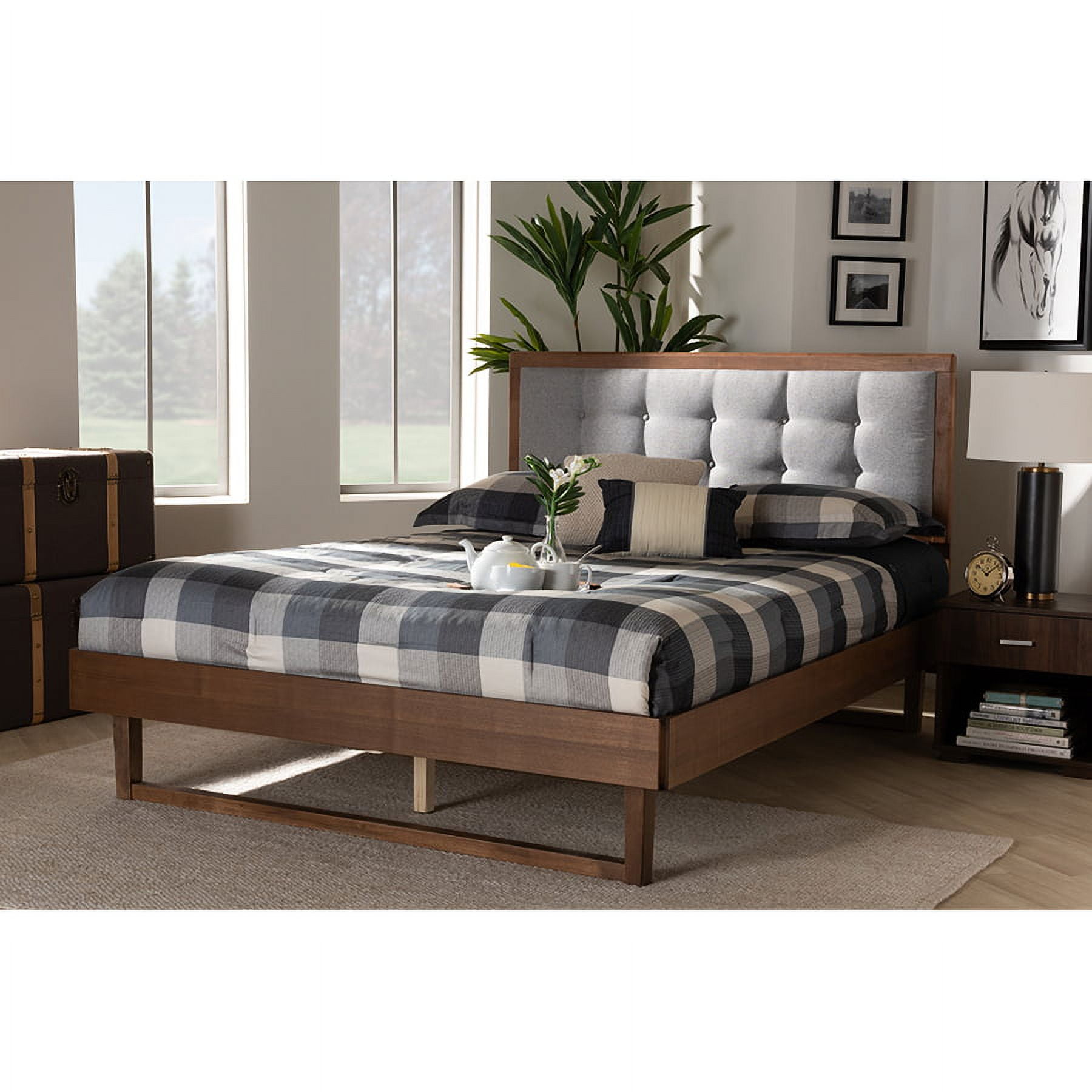 Baxton Studio Edmond Modern and Contemporary Grey Fabric Upholstered and Ash Walnut Brown Finished Wood King Size Platform Bed Baxton Studio Edmond Modern and Contemporary Grey Fabric Upholstered and Ash Walnut Brown Finished Wood King Size Platform Bed