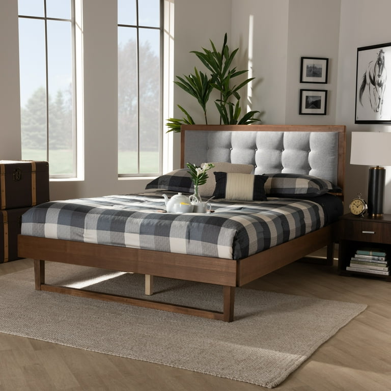 Baxton Studio Viviana Modern and Contemporary Light Grey Fabric Upholstered and Ash Walnut Finished Wood King Size Platform Bed Baxton Studio Viviana Modern and Contemporary Light Grey Fabric Upholstered and Ash Walnut Finished Wood King Size Platform Bed