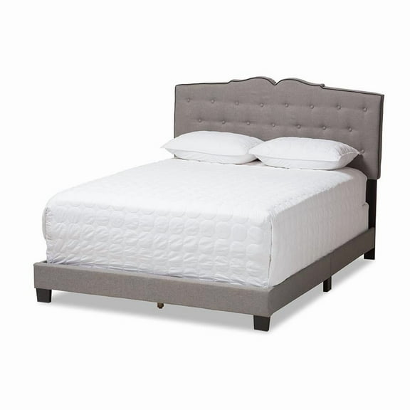 Baxton Studio Vivienne Fabric Tufted Queen Bed in Light Grey