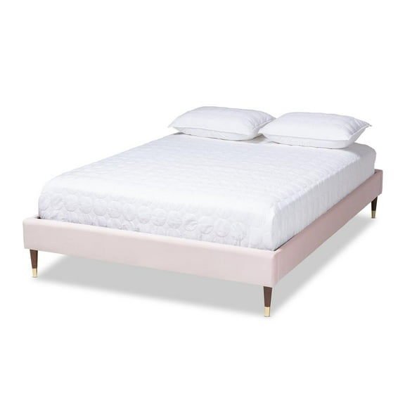 Baxton Studio Volden Glam and Luxe 14.4" High Velvet Upholstered Platform Bed Frame, Full Size