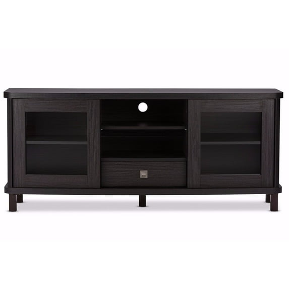 Baxton Studio Walda 60-Inch Dark Brown Wood TV Cabinet with 2 Sliding Doors and 1 Drawer