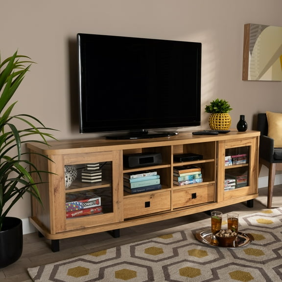 Baxton Studio Walda Wood TV Stand with 2 Drawers for TVs up to 68", Brown