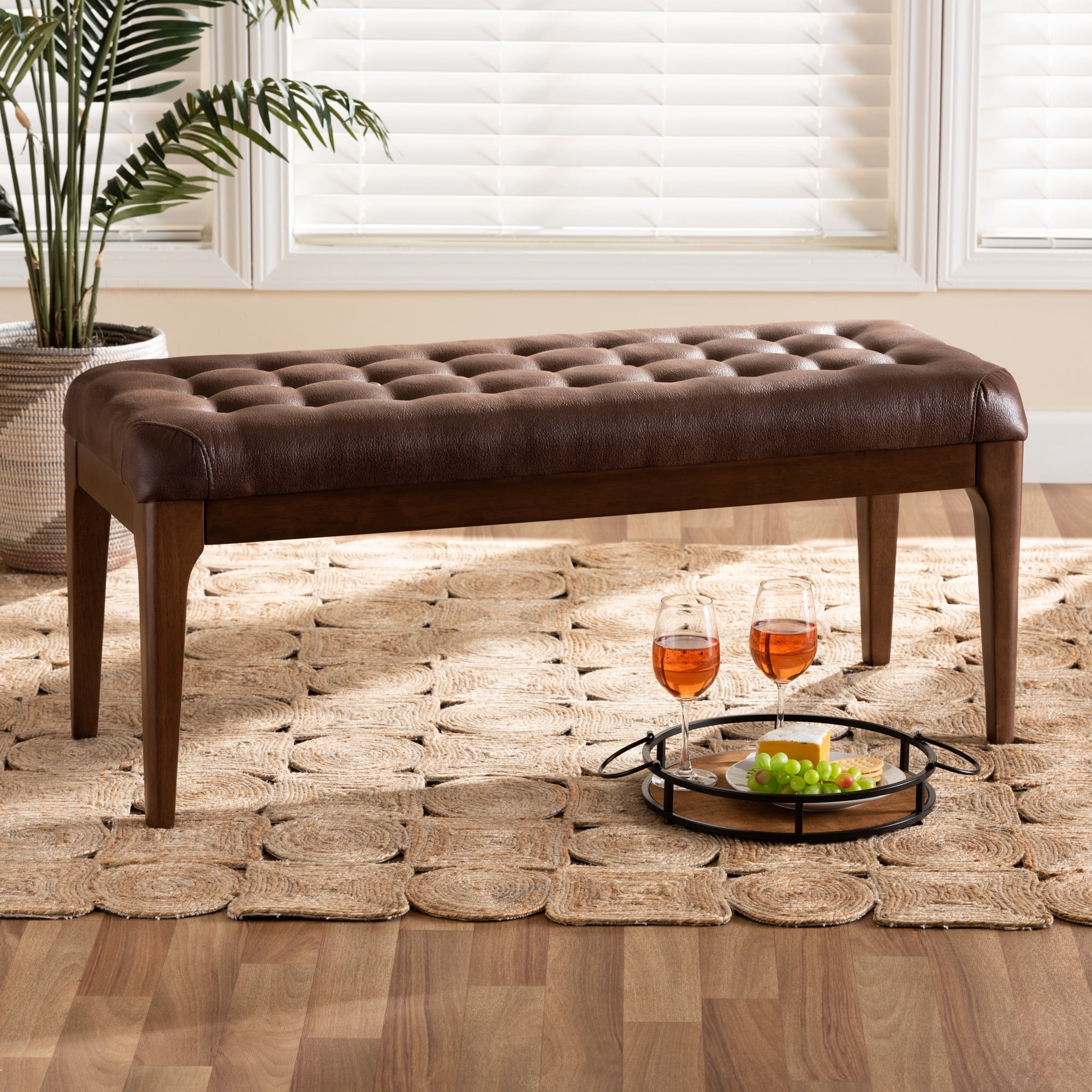 Baxton Studio Walsh Upholstered Bench, Dark Brown and Walnut Brown