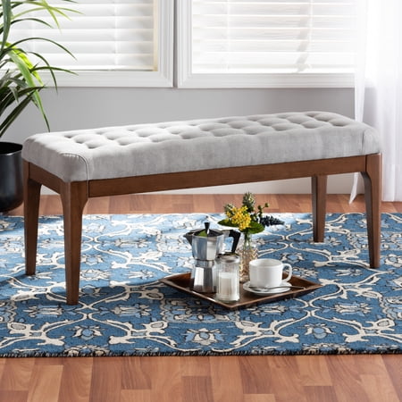 Baxton Studio Walsh Upholstered Bench, Grey and Walnut Brown