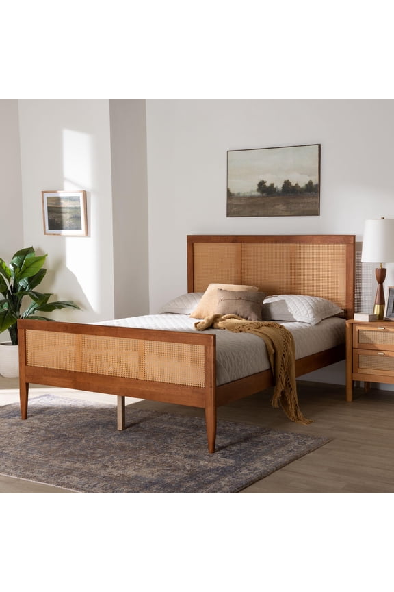 Walthard Mid-Century Platform Bed, King, Light Walnut