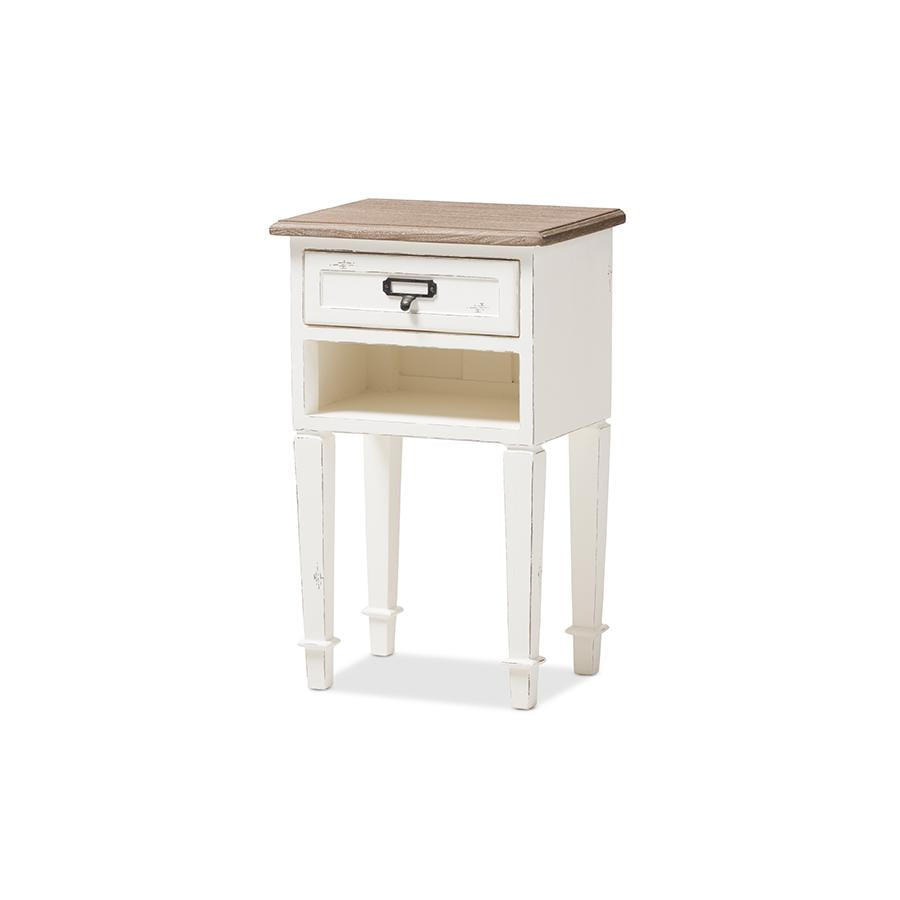 Dauphine Oak and White Wash Nightstand with Shelf