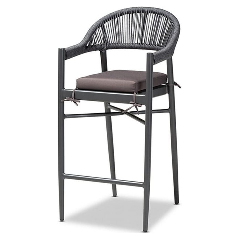 Wendell Grey Rope and Metal Contemporary Outdoor Bar Stool