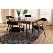 Baxton Studio Wendy Mid-Century Modern Black Fabric and Walnut Medium Brown Wood Finishing Dining Set