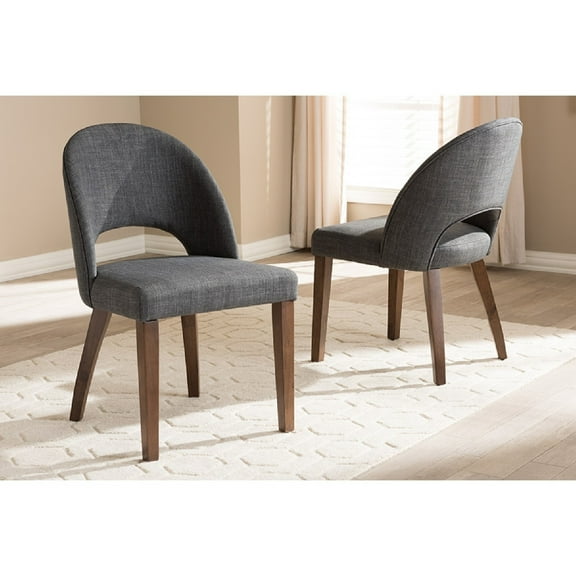 Baxton Studio Wesley Mid-Century Modern Dark Grey Fabric Upholstered Walnut Finished Wood Dining Chair (Set of 2)