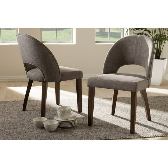 Baxton Studio Wesley Mid-Century Modern Light Grey Fabric Upholstered Walnut Finished Wood Dining Chair (Set of 2)