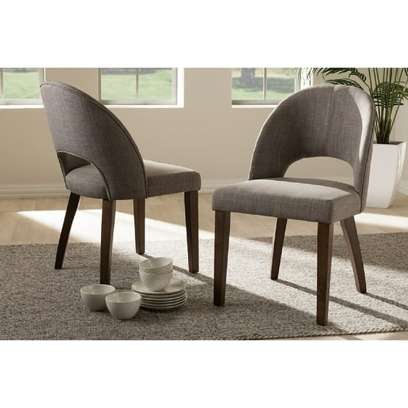 Baxton Studio Wesley Mid-Century Modern Light Grey Fabric Upholstered Walnut Finished Wood Dining Chair (Set of 2)