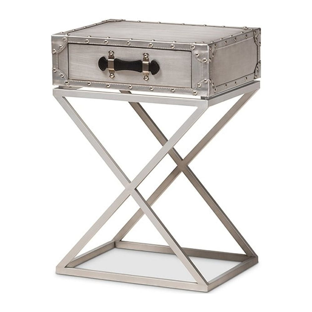 William Silver Metal 1-Drawer Industrial Nightstand