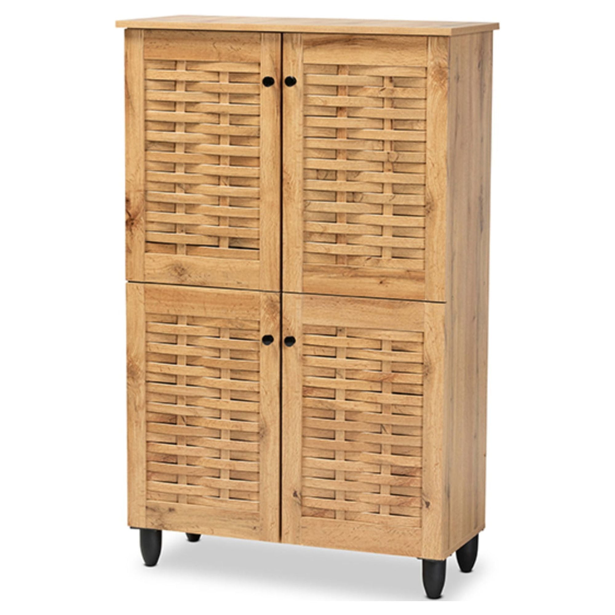 Winda Oak Brown 4-Door Wood Shoe Storage Cabinet