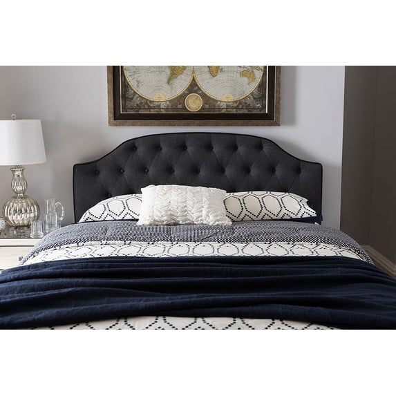 Baxton Studio Windsor Modern and Contemporary Dark Gray Fabric Upholstered Scalloped Buttoned King Size Headboard