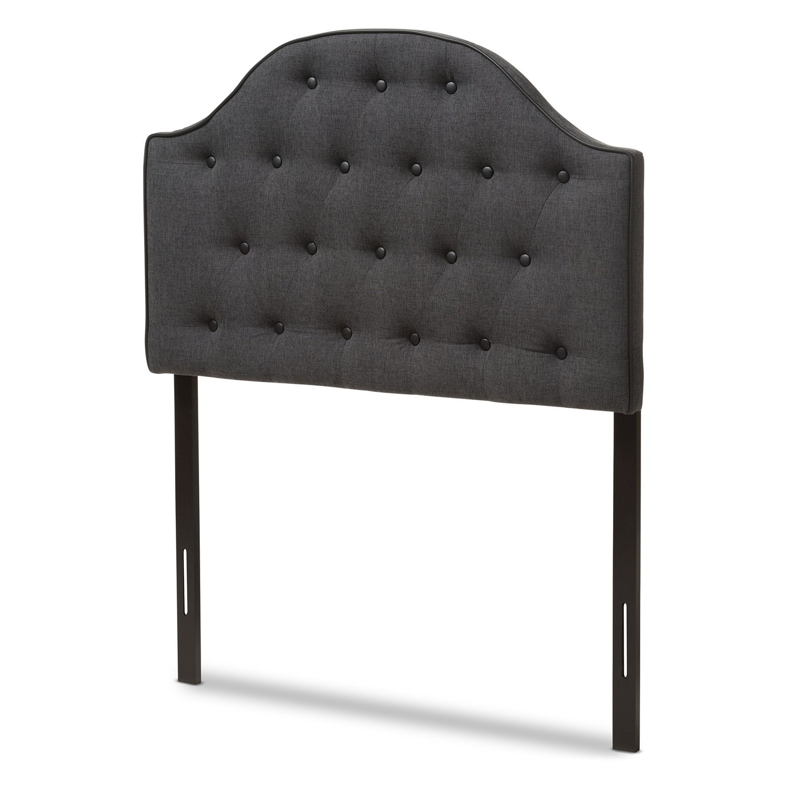 Dark Gray Tufted Upholstered Queen Headboard with Faux Leather Buttons
