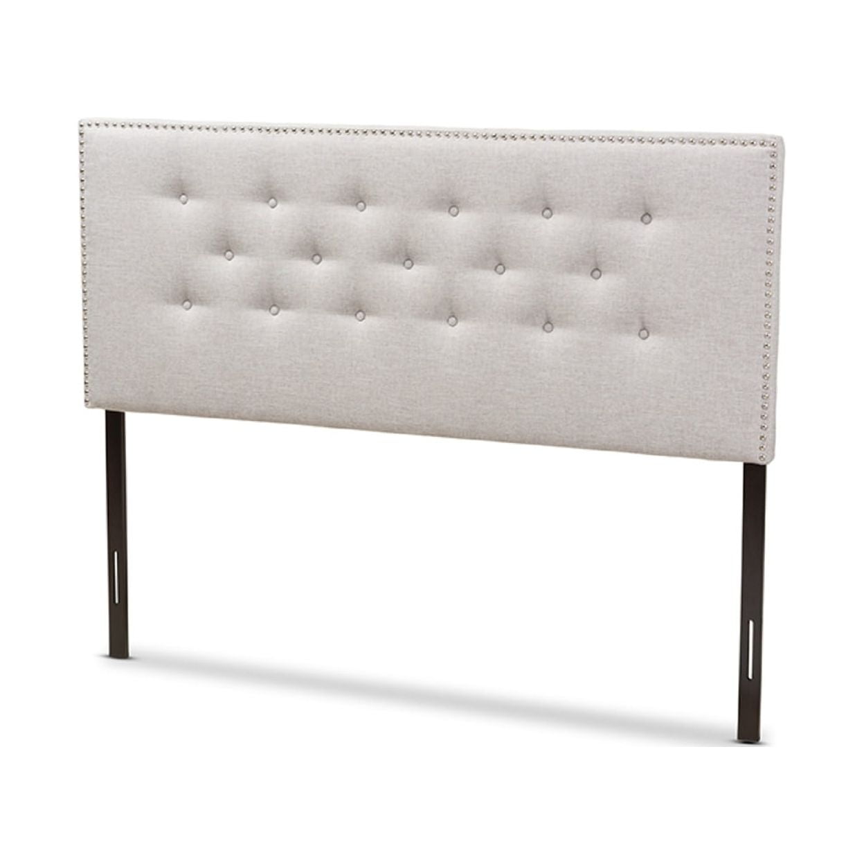 King Size Greyish Beige Tufted Leather Upholstered Headboard