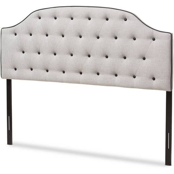 Baxton Studio Windsor Modern and Contemporary Greyish Beige Fabric Upholstered Scalloped Buttoned Queen Size Headboard