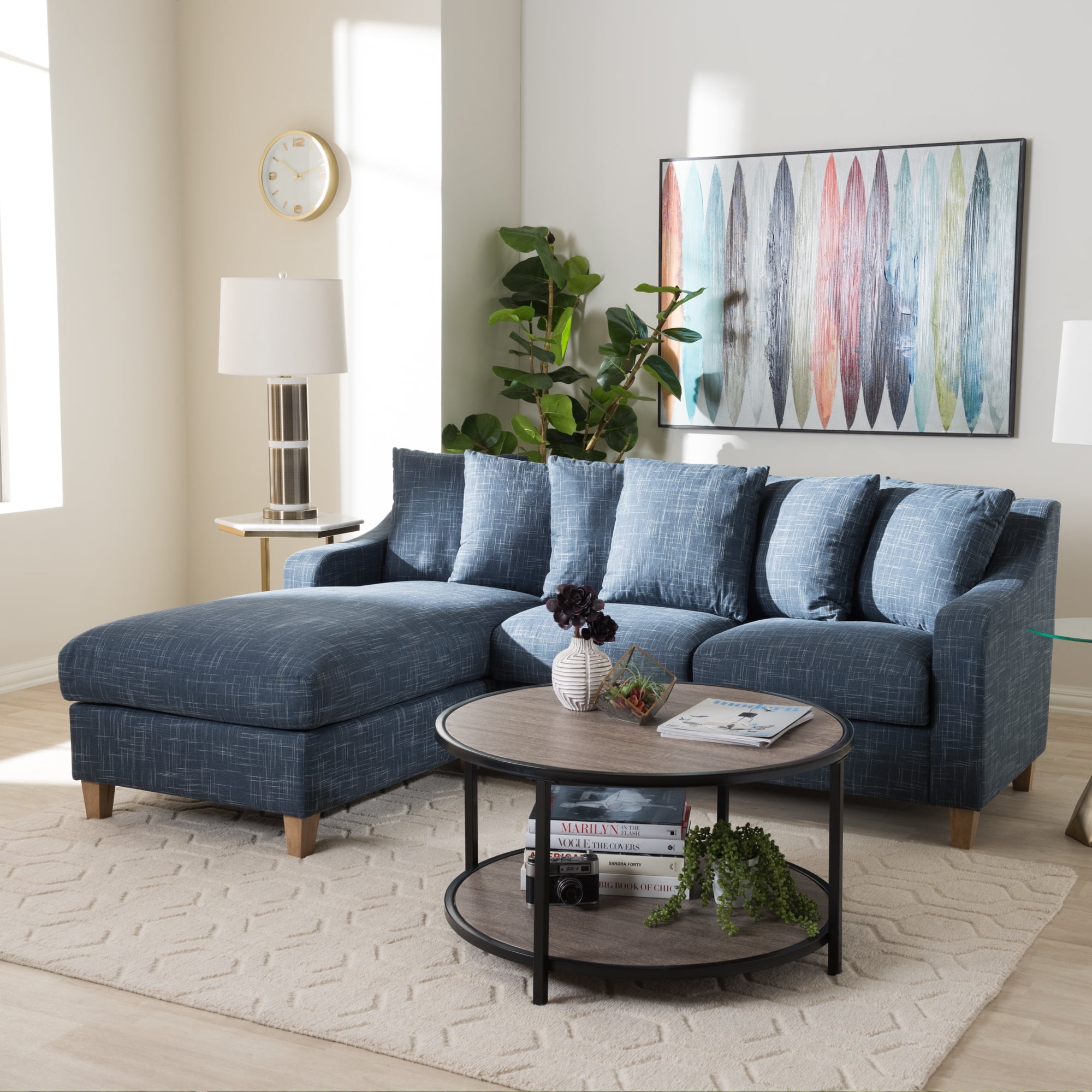 Baxton Studio Winslow Modern and Contemporary Blue Fabric Upholstered 2 Piece Left Facing Sectional