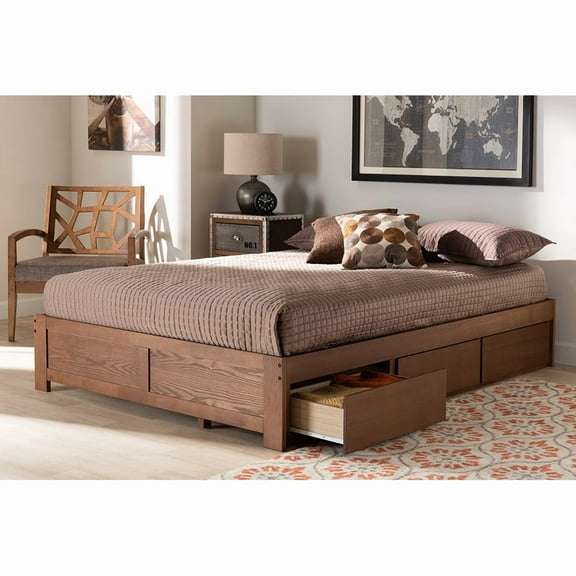 Baxton Studio Wren Modern and Contemporary Walnut Finished 3-Drawer Full Size Platform Storage Bed Frame