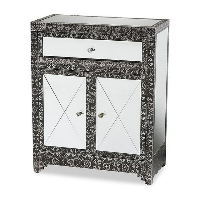 Baxton Studio Wycliff Industrial Glam and Luxe Silver Finished Metal and Mirrored Glass 1-Drawer Sideboard Buffet