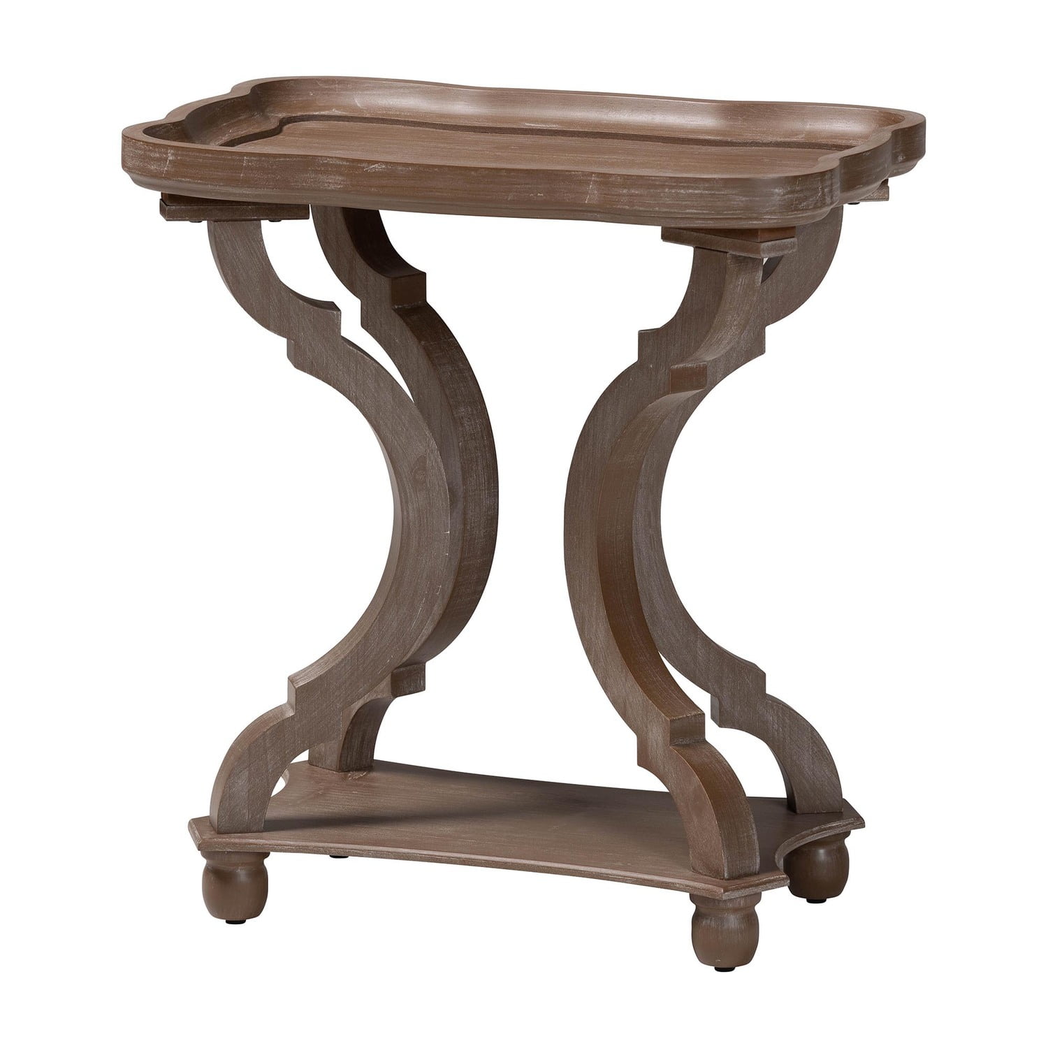 Yannick Antique Brown Wood Rectangular End Table with Lower Shelf
