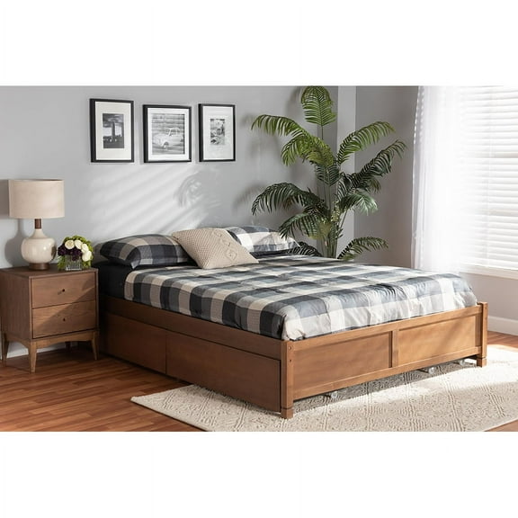 Baxton Studio Yara Modern and Contemporary Walnut Brown Finished Wood Full Size 4-Drawer Platform Storage Bed Frame