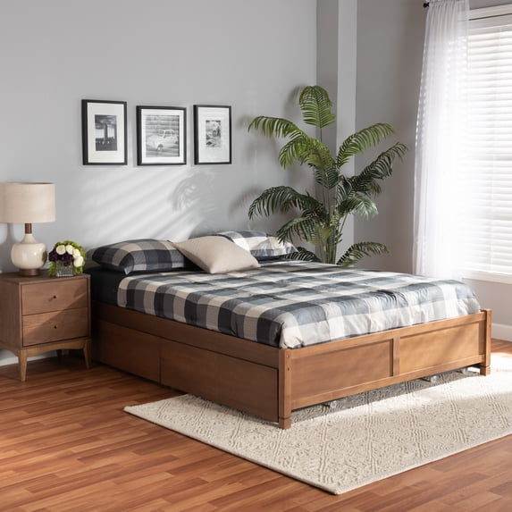 Baxton Studio Yara Modern and Contemporary Walnut Brown Finished Wood King Size 4-Drawer Platform Storage Bed Frame